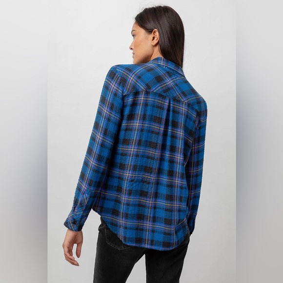 Rails Dutton Flannel Shirt Cobalt Black Citrus Sz small. So soft! Stretchy! EUC - Picture 4 of 11